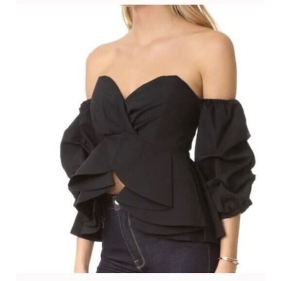 Luxe By Stylekeepers Reveal and Conceal Blouse Black Ruffled  Crop Top - Picture 2 of 8